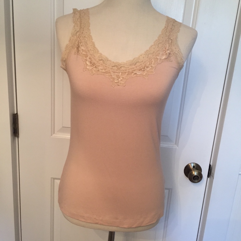 BY CHICO’S TOP TANK CAMISOLE TAN STRETCH LACE SIZE 0 S